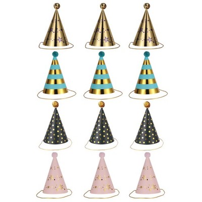 12pcs Geburtstagsfeier Cone Hats Tricorne Party Hats Paper Caps Decors