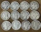 Lot of 12~90% Silver Circulated Mercury Dimes Mixed Dates Coins As Shown