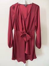 Express Red Wrap Style Dress Long Sleeve V Neck Women's Size M