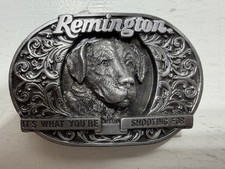 Remington It's What You're Shooting For Hunting Dog Brass Belt Buckle Vintage 3  