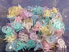 Vtg 10 Qty Glitter Flower Hair Small Clips Assorted Colors 12-2