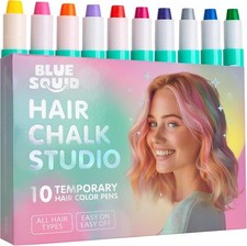 Blue Squid Hair Chalk for Girls Pens ? 10 Vibrant Temporary Hair Colour Chalk