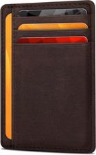 Slim Minimalist RFID Leather Wallet, Front Pocket Card Holder, Brown Hunter