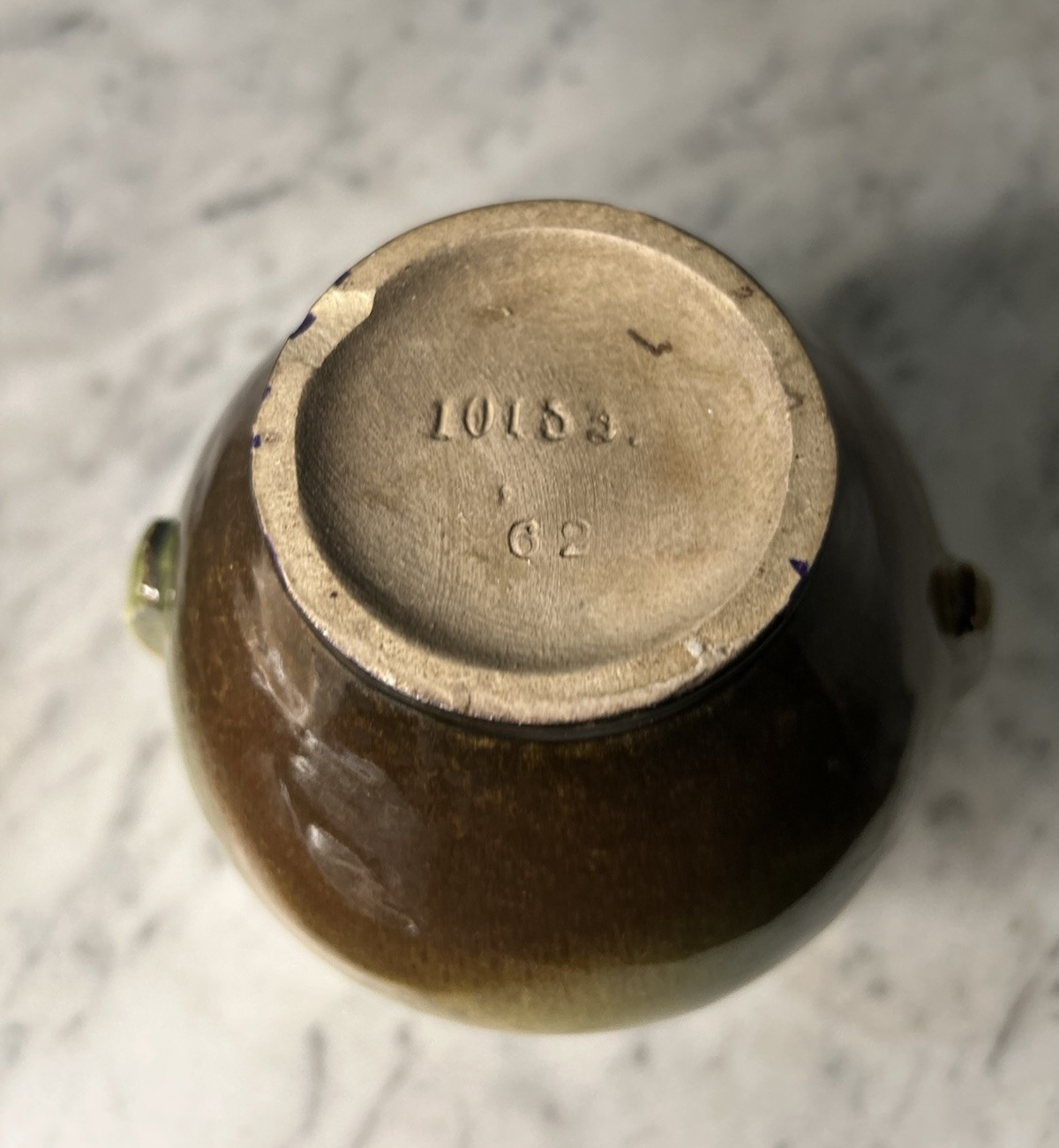 Vintage Art Nouveau Glazed Pottery Squat Floral Vase Loisa ‘62 Green Pink Rose