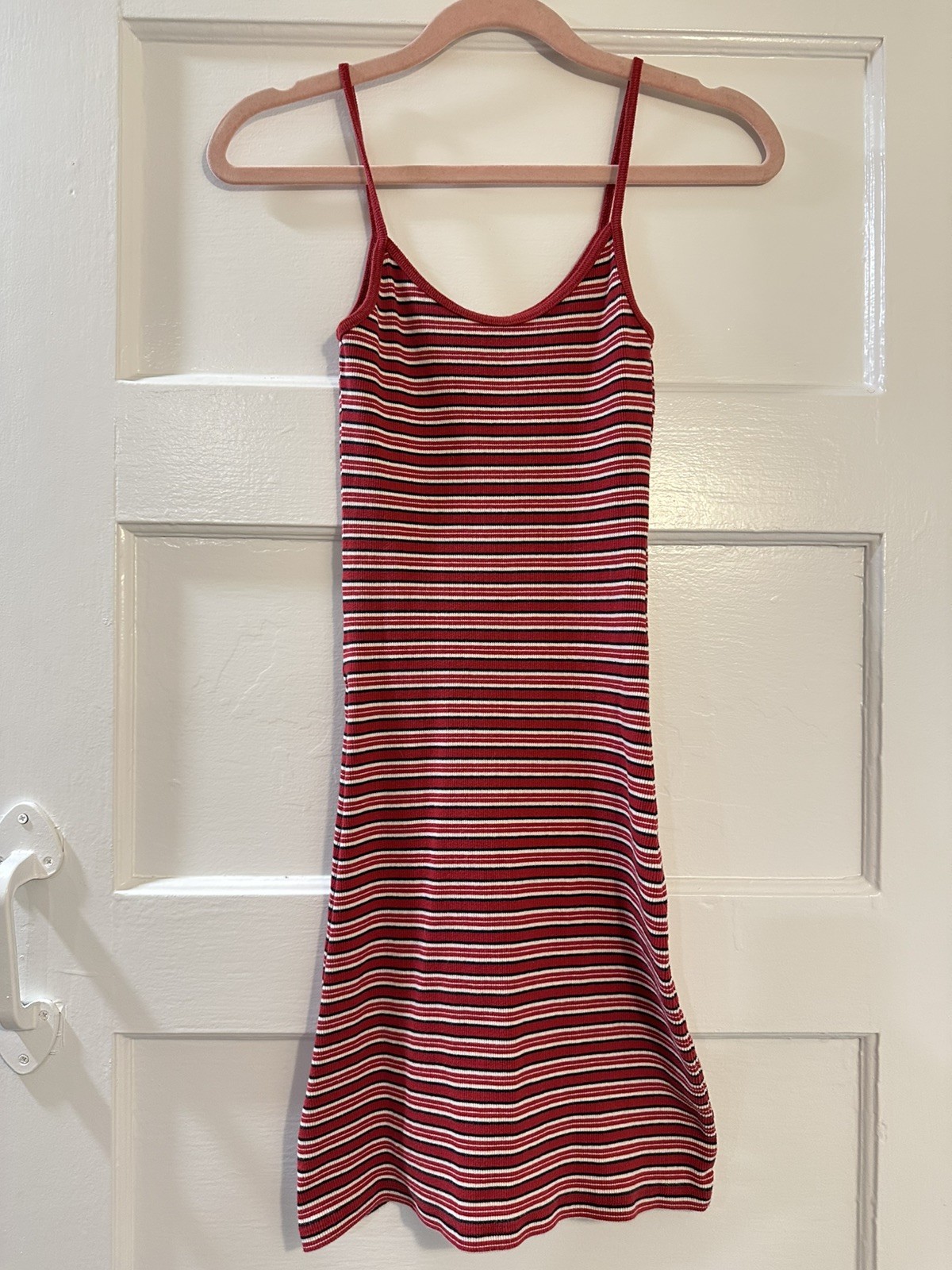 Brandy Melville Red Striped Y2K Ribbed Spaghetti Strap Bodycon Dress