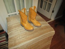 Old West Kids sz 13 Golden Brown Ostrich Print Leather Western Boots CR10010C