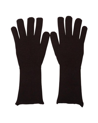Dolce & Gabbana Cashmere Long Gloves Ribbed Knit Style Men Brown - Picture 3 of 6