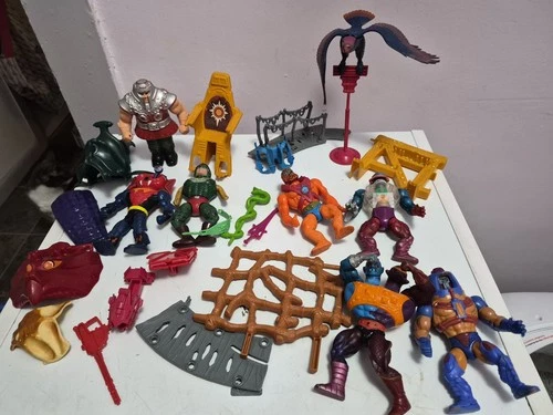 Vintage MOTU He-Man Lot - SCREEECH Bird, KING HISS, Gold Throne & Figures As Is