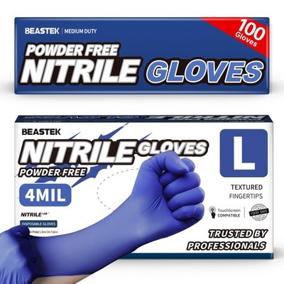Beastek Nitrile Exam Gloves, 4.0 Mil 100 Pcs Powder-Free Latex-Free Medical