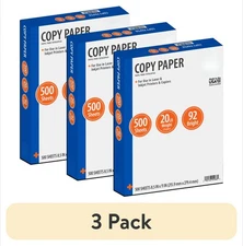 (3 pack) Copy Paper, 8.5" x 11", 92 Bright, White, 20 lb., 1 Ream (500 Sheets)
