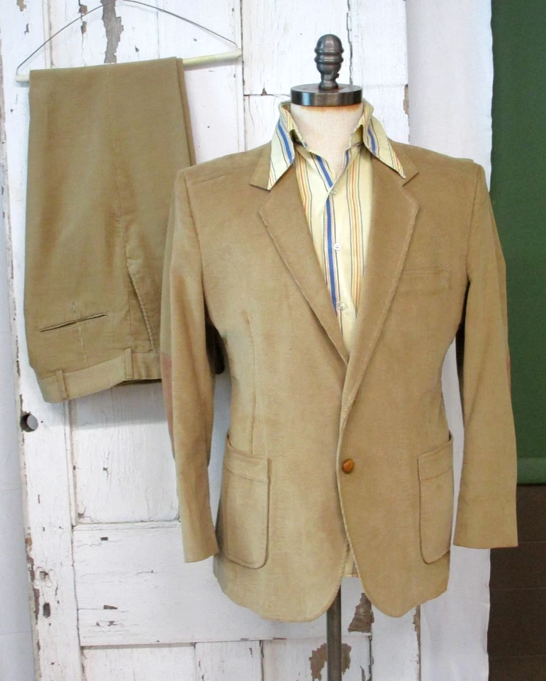 Discoteca vintage dos anos 70 2 peças coleção de veludo masculino terno remendos de cotovelo 42 X 36 - Imagem 2 de 4