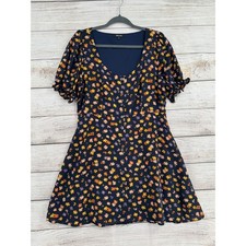 Madewell Mini Dress Women Size 10 Blue Floral Button Front Puff Sleeve Lyocell