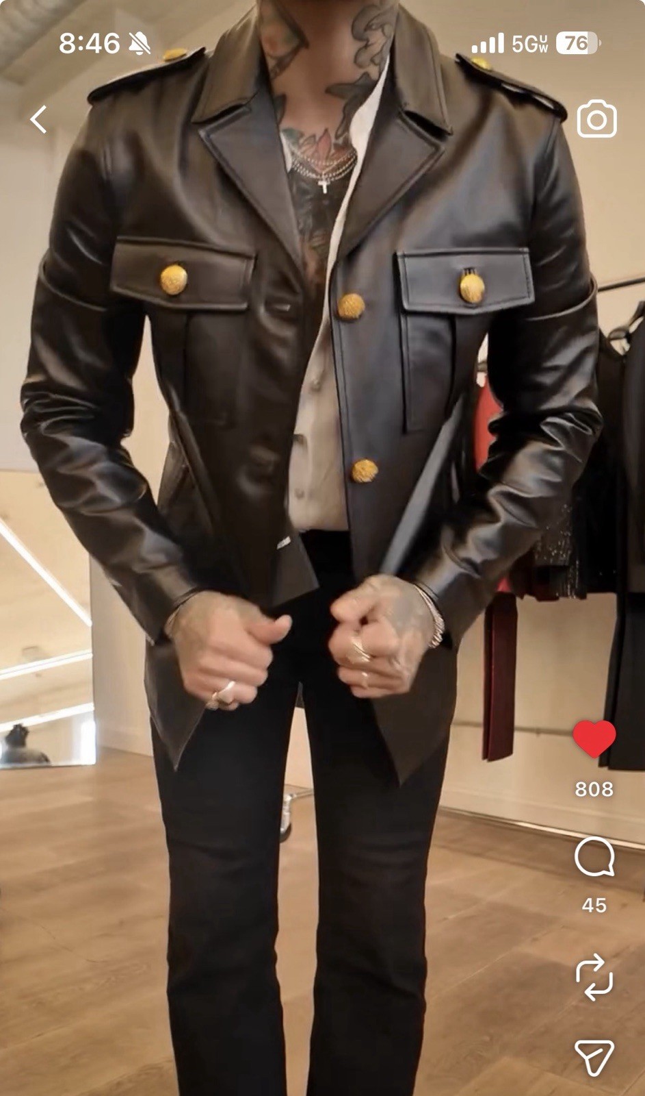 $ 1700 NWT BLK DNM Leather Jacket 175 Black Mens Size EU 48 USA 38 image 8