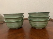 Tabletops Unlimited Swirl Handpainted Green Coupe Soup Cereal Bowl 6.5" Set Of 6