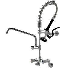 Commercial Wall Mounted Faucet with Pre-Rinse Sprayer and 12-Inch Swing Spout...