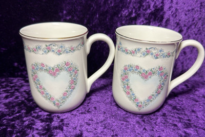 Vtg Otagiri Romance Heart Mug Set Cups Floral Romanee Creative Collection Japan