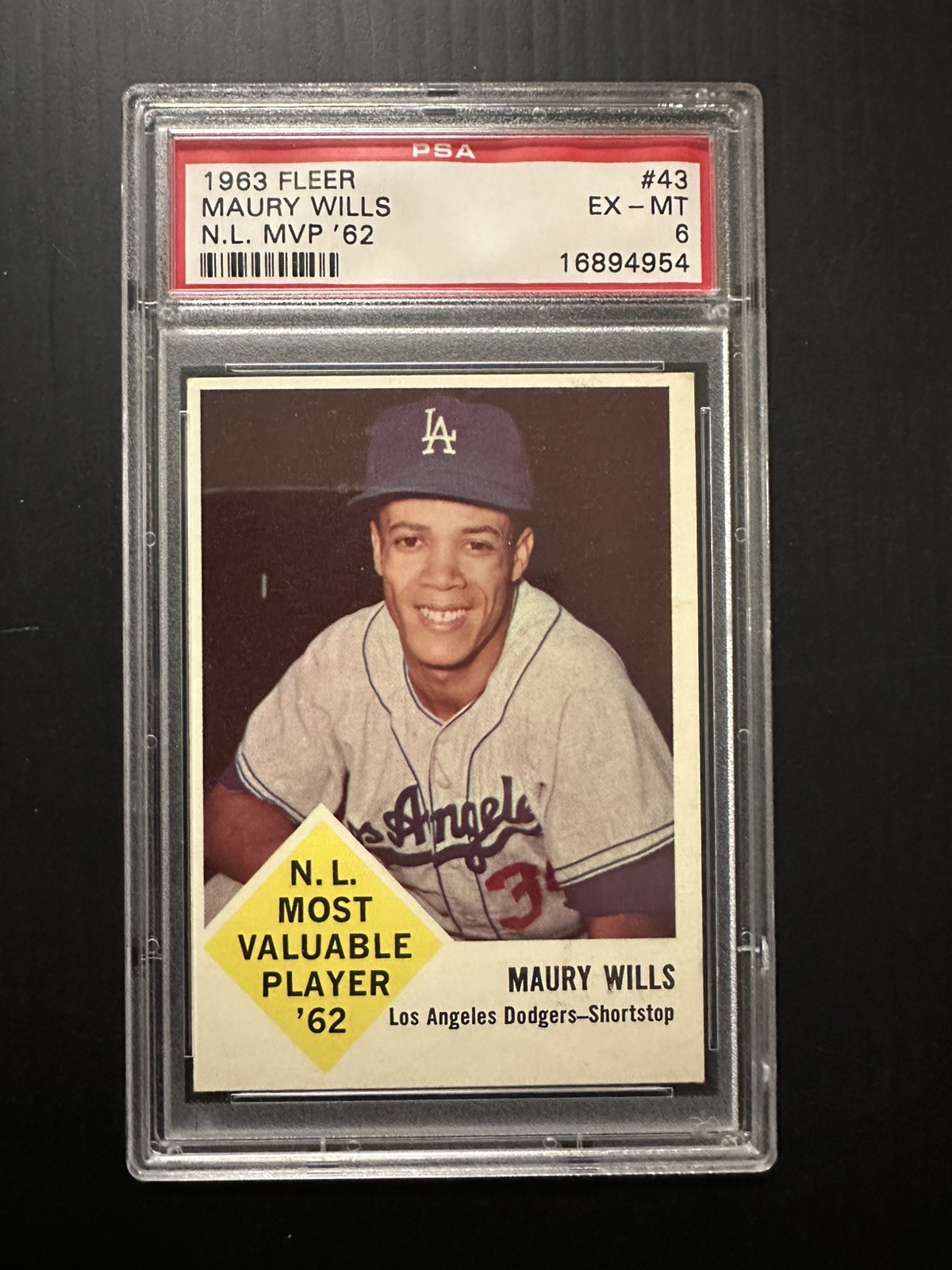 1963 FLEER MAURY WILLS #43 ROOKIE CARD PSA EX-MT 6