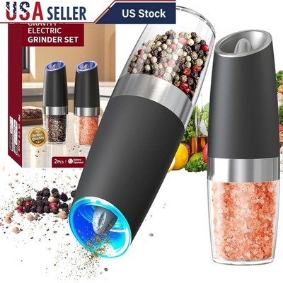 Electric Salt & Pepper Grinder Set Automatic Adjustable Coarseness LED Light New