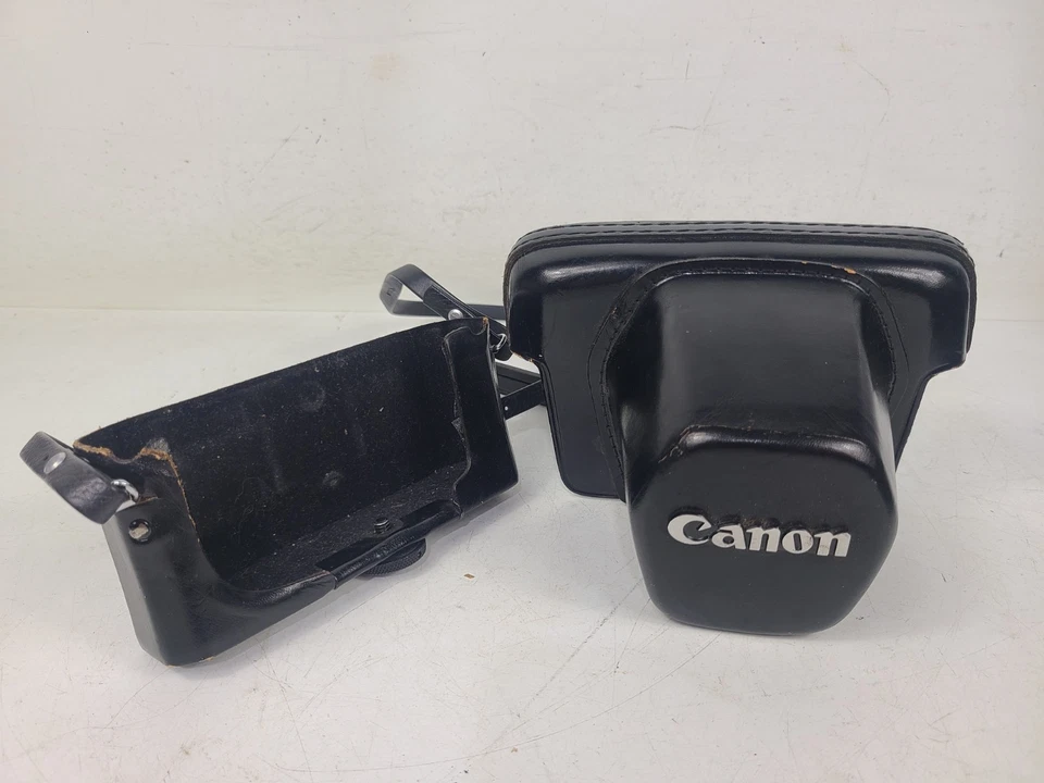 Estojo de câmera vintage para câmeras de filme Canon 35mm couro preto feito no Japão - Imagem 2 de 4