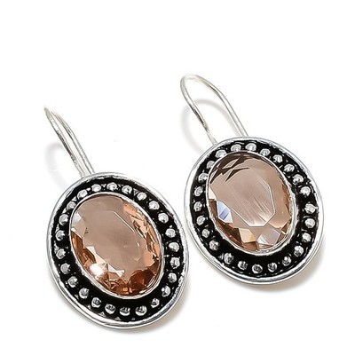 Peach Morganite Handmade 925 Sterling Silver Jewelry Earring Size 1''
