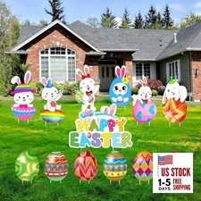 13PCS Easter Yard Signs with Stakes - Colorful Eggs  Bunny Outdoor Decor,