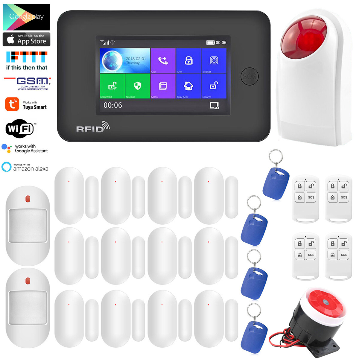 Q17 WiFi Cloud Tuya APP GSM Wireless DIY Home Security Alarm System+Strobe Light-image