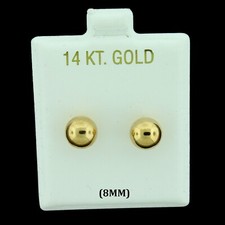 14K Real Solid Yellow Gold 8mm Round Ball Bead Stud Earrings, Men Women