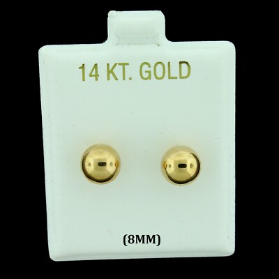 14K echte massive Gelbgold 8mm Runde Kugel Perlen Ohrstecker, Herren Damen