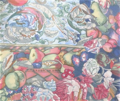 VNTG UNUSED POLISHED COTTON FRUIT FLORAL FABRIC 4 1/3 YARDS X 54