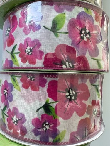 New 50 yards flower floral PRINT WIRE EDGE RIBBON 2.5" Width Listing for 1 roll - Picture 6 of 29