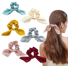 6-Pack Satin Scrunchies Set   Hair Ties w/ Bow Scarf  Soft Elastic Bands