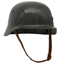 WWII German M35 Stahlhelm | Leather Inliner & Brass Buckle | 18G Steel Helmet