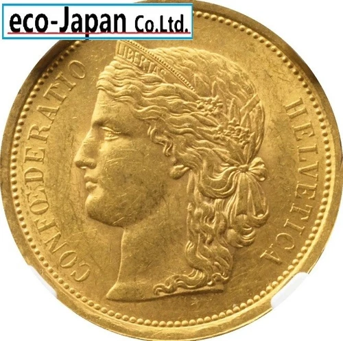Swiss HELVETICA 20 Franc Gold Coin 1886B KM31.3 NGC(MS62)