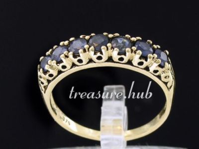R302 Genuine 9K, 10K, 18K Real Gold Natural Sapphire 7-stone Eternity Ring