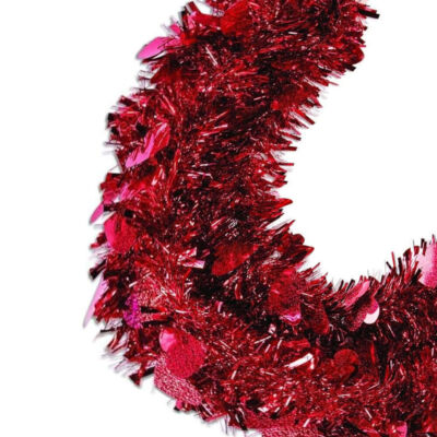 Holiday Style Valentine's Tinsel Garland – Red & Purple Hearts, 9ft Each (18ft Total)