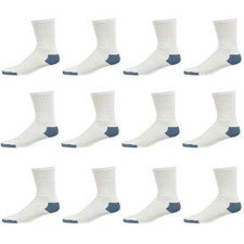 12 Pairs Pack Men Crew Casual Sports Cotton Socks White Blue Toe Heel Size 9-11