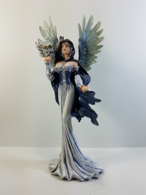 91185 Blue Fairy With Angel Wings and Owl Figurine by Backwoods Lighting LLC