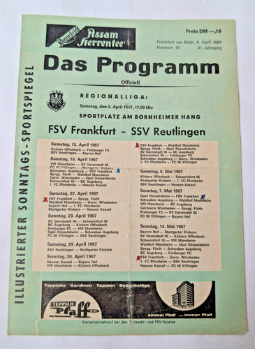 Programme FSV Frankfurt SSV Reutlingen 1966/67 football Regionalliga South DFB
