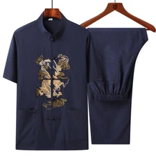 Traditional Chinese Tang Suit Jacket Outfit Kung Fu Uniform Dragon Embroidery