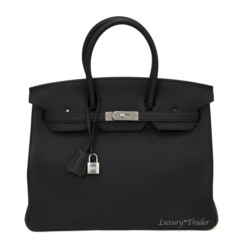 Hermes Kelly 35 Togo Noir Palladium Hardware Handbag with Strap in Box