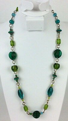 Teal & Lime Green Assorted Shape 22 1/2'' Necklace Acrylic Fashion Jewelry