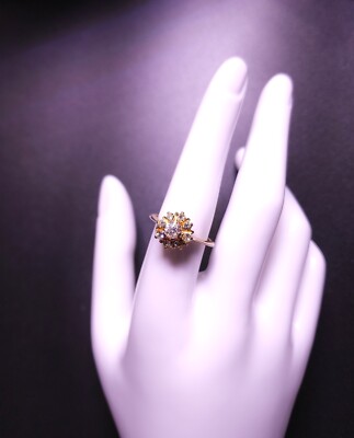18k GF Stacked Cluster Ring 9 Rhinestones Sz 8