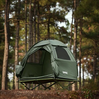SoBuy Feldbett mit Zelt 1 Personen 4in1 Zelt ohne Matratze OGS32-II-GR