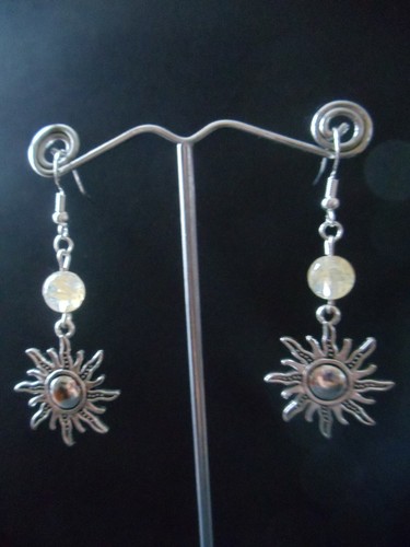 Sun Earrings Citrine Crystal 925 Sterling Silver Hooks Solar Plexus Chakra Gift - Picture 5 of 9