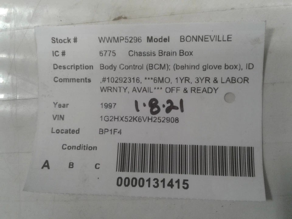 Used Body Control Module fits: 1997 Pontiac Bonneville Body Control BCM behind g - Image 3 of 4