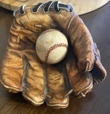 Vintage S.S. Sarna Brown Baseball Glove Ball Heavy Resin Desk/Shelf Decor 1998