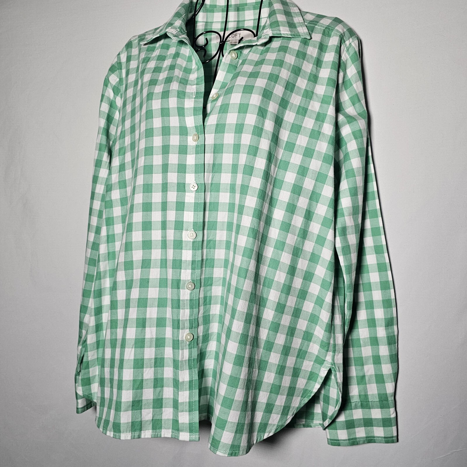 LOFT button down gingham long Checkered sleeve to… - image 2