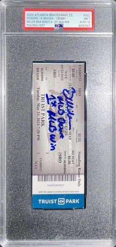BOBBY MILLER MLB DEBUT & 1ST WIN 5/23/23 Ticket Stub PSA GEM MT 10 AUTO 80057007 - Picture 3 of 5