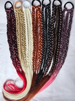 Fishtail two Braids on elastic band ponytail festival 24' braids