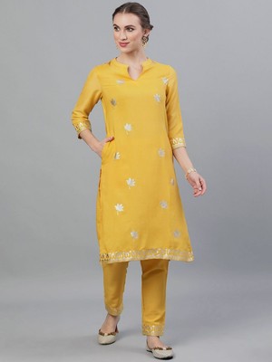 Women Yellow Kurta Kurti Pant Set 